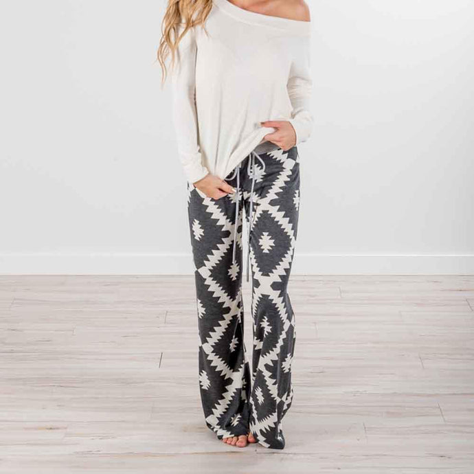 Women's Southwestern Pattern Comfy Wide Leg Pants